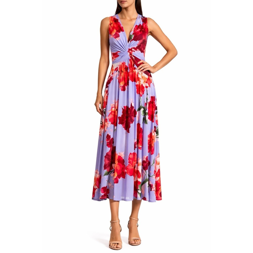 Calvin Klein Women's  12 Cami Plunge Maxi Dress Lavender Multicolor